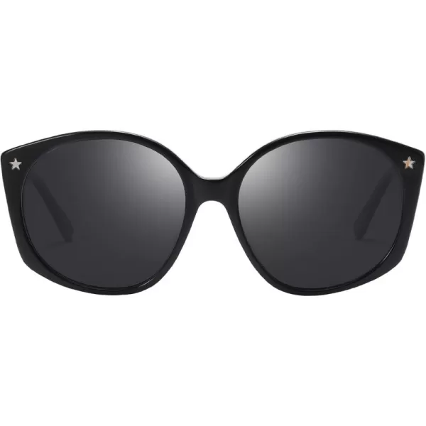 DUCO Polarized Oversized Sunglasses for Women Trendy Round Designer Sun Glasses Big Shades UV400 Protection DC1106Shine Black Frame Grey Lens