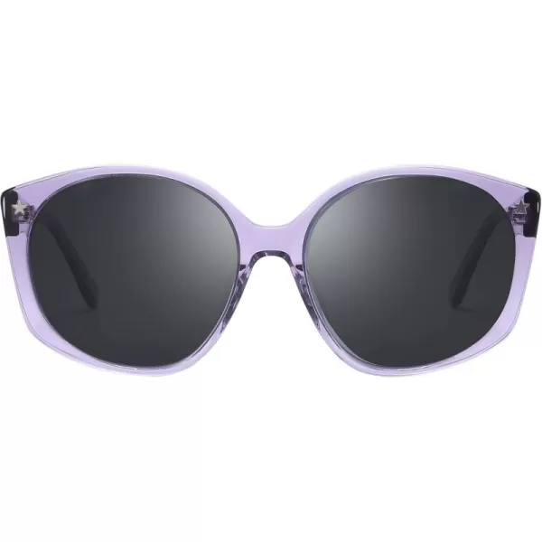DUCO Polarized Oversized Sunglasses for Women Trendy Round Designer Sun Glasses Big Shades UV400 Protection DC1106Transparent Purple Frame Grey Lens
