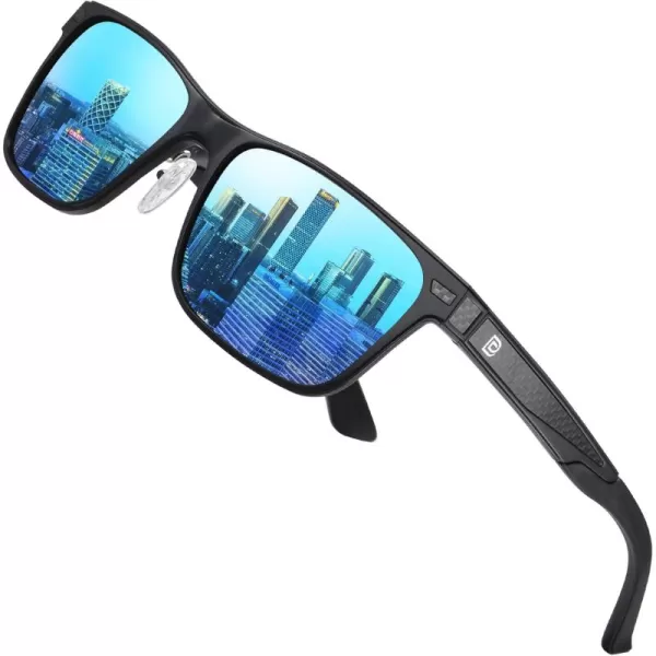 DUCO Polarized Sunglasses for Men Vintage Aluminum Frame Retro Sports Sun Glasses Driving Shades 100 UV Protection 8207Black Frame Revo Blue Lens