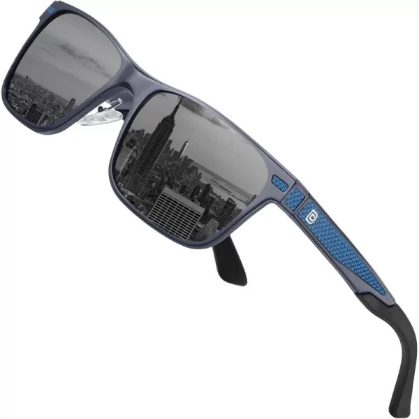 DUCO Polarized Sunglasses for Men Vintage Aluminum Frame Retro Sports Sun Glasses Driving Shades 100 UV Protection 8207Dark Blue Frame Grey Lens