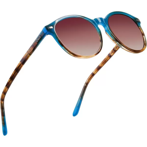DUCO Retro Round UV400 Polarized Sunglasses for Women Men Vintage Shades Classic Acetate Trendy Fashion Sunglass DC1230Aoceanic Tortoise Frame Brown Lens