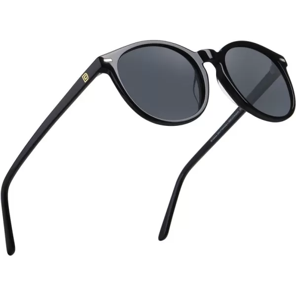 DUCO Retro Round UV400 Polarized Sunglasses for Women Men Vintage Shades Classic Acetate Trendy Fashion Sunglass DC1230Black Frame Grey Lens
