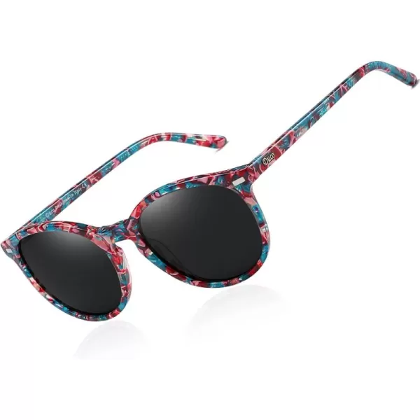 DUCO Retro Round UV400 Polarized Sunglasses for Women Men Vintage Shades Classic Acetate Trendy Fashion Sunglass DC1230Candy Phoenix Frame Grey Lens