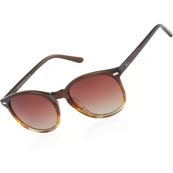 DUCO Retro Round UV400 Polarized Sunglasses for Women Men Vintage Shades Classic Acetate Trendy Fashion Sunglass DC1230Gradient Brown Frame Brown Lens