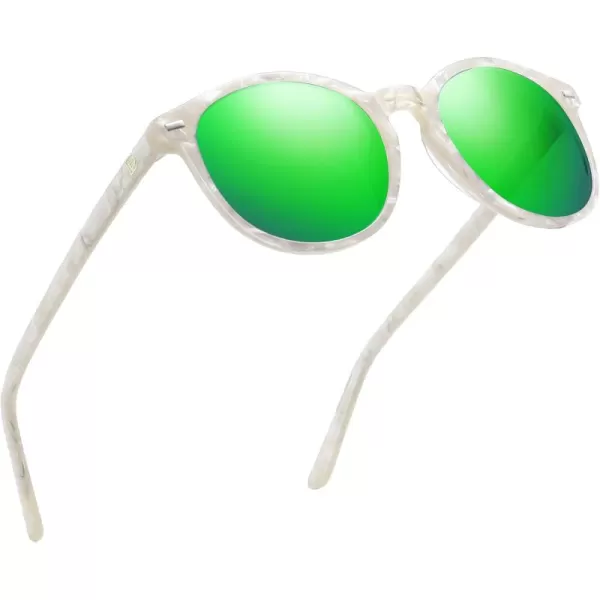 DUCO Retro Round UV400 Polarized Sunglasses for Women Men Vintage Shades Classic Acetate Trendy Fashion Sunglass DC1230Mermaid White Frame Revo Green Lens