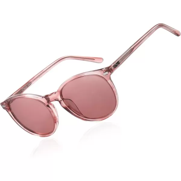 DUCO Retro Round UV400 Polarized Sunglasses for Women Men Vintage Shades Classic Acetate Trendy Fashion Sunglass DC1230Pink Stripe Frame Pink Lens