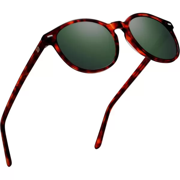 DUCO Retro Round UV400 Polarized Sunglasses for Women Men Vintage Shades Classic Acetate Trendy Fashion Sunglass DC1230Tortoise Frame G15 Green Lens