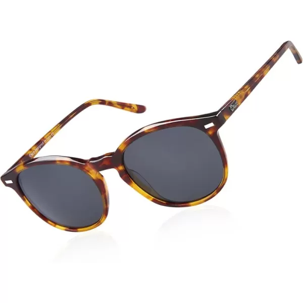 DUCO Retro Round UV400 Polarized Sunglasses for Women Men Vintage Shades Classic Acetate Trendy Fashion Sunglass DC1230Tortoise Frame Grey Lens