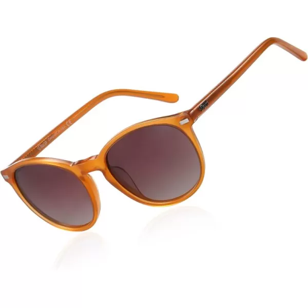 DUCO Retro Round UV400 Polarized Sunglasses for Women Men Vintage Shades Classic Acetate Trendy Fashion Sunglass DC1230Transparent Brown Frame Brown Lens
