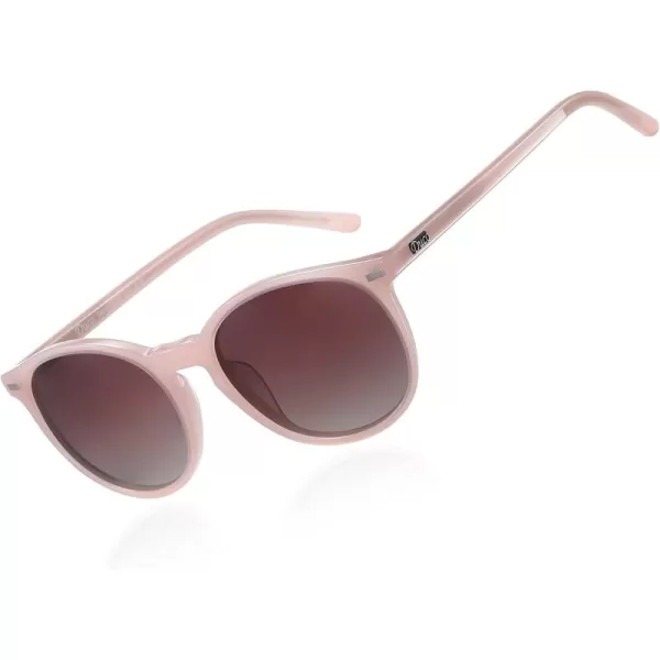 DUCO Retro Round UV400 Polarized Sunglasses for Women Men Vintage Shades Classic Acetate Trendy Fashion Sunglass DC1230Transparent Pink Frame Brown Lens