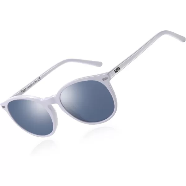 DUCO Retro Round UV400 Polarized Sunglasses for Women Men Vintage Shades Classic Acetate Trendy Fashion Sunglass DC1230White Frame Grey Lens