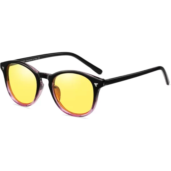 DUCO Round Women Polarized Night Vision Driving Anti Glare Yellow Glasses Polarized Reduce Glare and Enhance Vision 5206Gradient Purple Frame