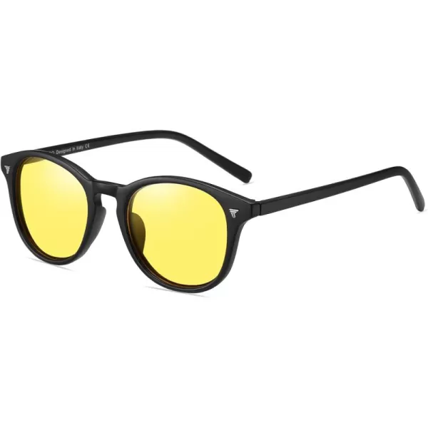DUCO Round Women Polarized Night Vision Driving Anti Glare Yellow Glasses Polarized Reduce Glare and Enhance Vision 5206Matte Black Frame
