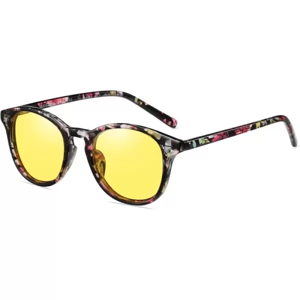 DUCO Round Women Polarized Night Vision Driving Anti Glare Yellow Glasses Polarized Reduce Glare and Enhance Vision 5206Purple Tortoise Frame