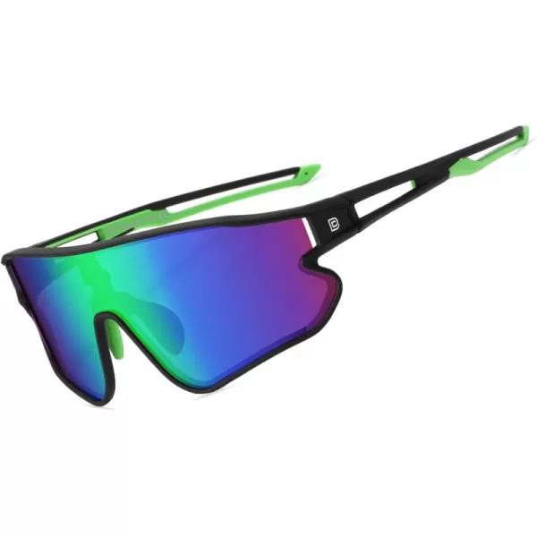 DUCO Sports Polarized Sunglasses for Men Women Running Sunglasses Fishing Cycling Baseball Glasses UV400 Protection DC0023Black Frame Green Temple Revo Green Lens