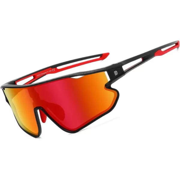 DUCO Sports Polarized Sunglasses for Men Women Running Sunglasses Fishing Cycling Baseball Glasses UV400 Protection DC0023Black Frame Red Temple Revo Red Lens