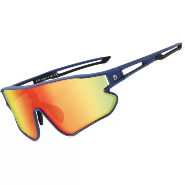 DUCO Sports Polarized Sunglasses for Men Women Running Sunglasses Fishing Cycling Baseball Glasses UV400 Protection DC0023Dark Blue Frame Black Temple Revo Orange Lens