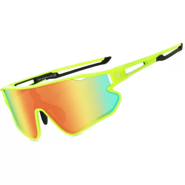 DUCO Sports Polarized Sunglasses for Men Women Running Sunglasses Fishing Cycling Baseball Glasses UV400 Protection DC0023Fluorescent Green Frame Black Temple Revo Orange Lens