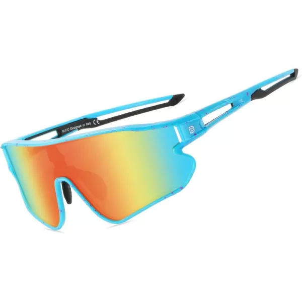 DUCO Sports Polarized Sunglasses for Men Women Running Sunglasses Fishing Cycling Baseball Glasses UV400 Protection DC0023Light Blue Frame Black Temple Revo Orange Lens