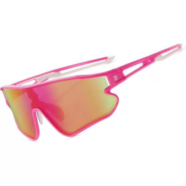 DUCO Sports Polarized Sunglasses for Men Women Running Sunglasses Fishing Cycling Baseball Glasses UV400 Protection DC0023Pink Frame White Temple Colorful Lens
