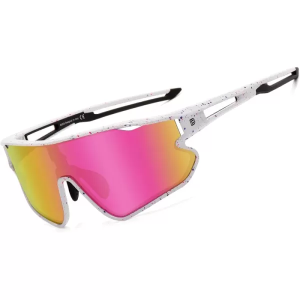 DUCO Sports Polarized Sunglasses for Men Women Running Sunglasses Fishing Cycling Baseball Glasses UV400 Protection DC0023White Blue Pink Frame Black Temple Revo Colorful Lens