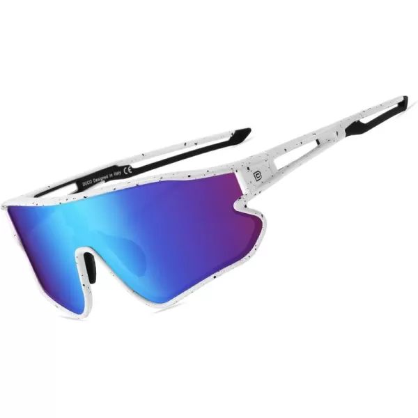 DUCO Sports Polarized Sunglasses for Men Women Running Sunglasses Fishing Cycling Baseball Glasses UV400 Protection DC0023White Frame Black Temple Revo Blue Lens