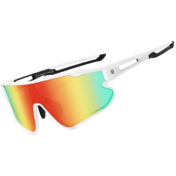 DUCO Sports Polarized Sunglasses for Men Women Running Sunglasses Fishing Cycling Baseball Glasses UV400 Protection DC0023White Frame Black Temple Revo Orange Lens