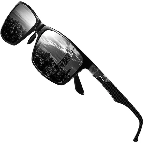 DUCO Square Polarized Sunglasses for Men LightWeight Carbon Fiber UV400 Protection Sun Glasses 8206A Black Frame Black Temple Grey Lens