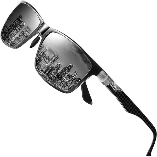 DUCO Square Polarized Sunglasses for Men LightWeight Carbon Fiber UV400 Protection Sun Glasses 8206B Gunmetal Frame Black Temple Grey Lens