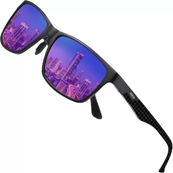 DUCO Square Polarized Sunglasses for Men LightWeight Carbon Fiber UV400 Protection Sun Glasses 8206Black Frame Black Frame Revo Purple Lens