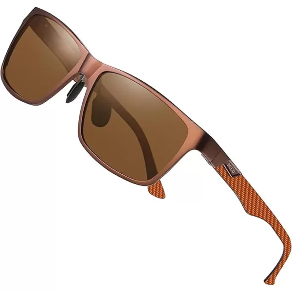 DUCO Square Polarized Sunglasses for Men LightWeight Carbon Fiber UV400 Protection Sun Glasses 8206Brown Frame Brown Lens