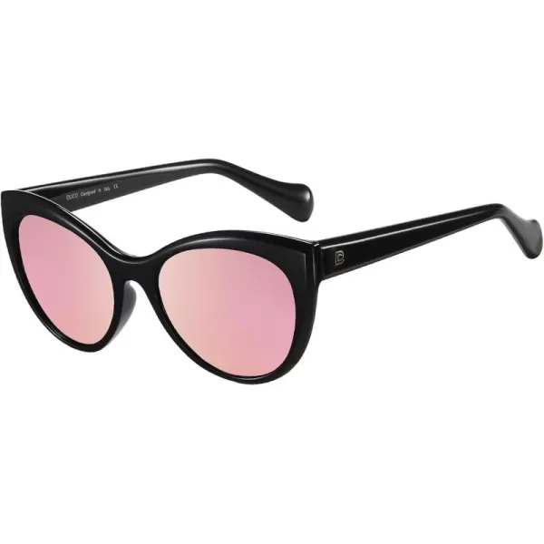 DUCO Vintage Cat Eye Sunglasses for Women Trendy Polarized Sun Glasses Oversized Designer Shades 2350Black Frame Revo Pink Lens