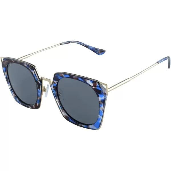 DUCO Vintage Square Cat Eye Sunglasses for Women Meatl Frame Polarized Sun Glasses UV Protection W001Ablue Tortoise Frame Grey Lens