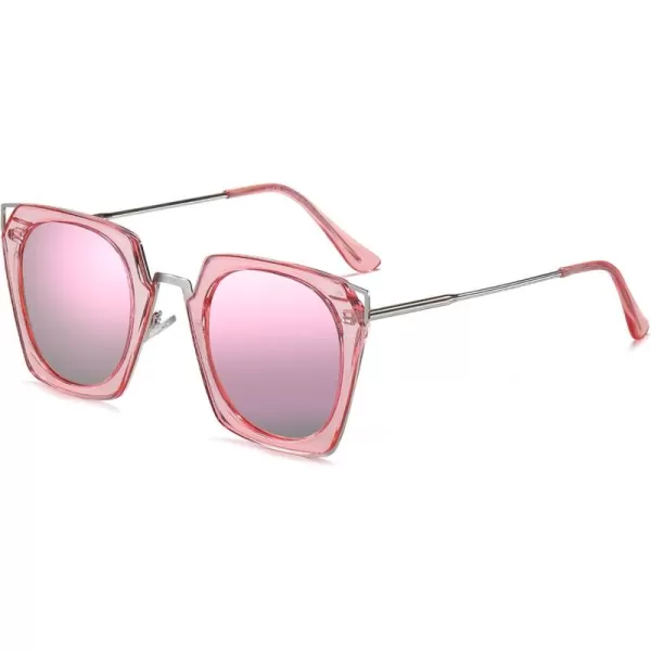 DUCO Vintage Square Cat Eye Sunglasses for Women Meatl Frame Polarized Sun Glasses UV Protection W001Apink Frame Pink Lens