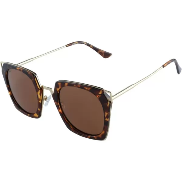 DUCO Vintage Square Cat Eye Sunglasses for Women Meatl Frame Polarized Sun Glasses UV Protection W001Atortoise Frame Brown Lens