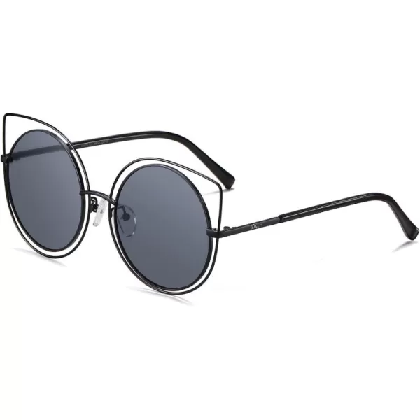 DUCO Vintage Square Cat Eye Sunglasses for Women Meatl Frame Polarized Sun Glasses UV Protection W001Bclassic Black