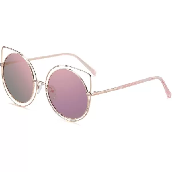 DUCO Vintage Square Cat Eye Sunglasses for Women Meatl Frame Polarized Sun Glasses UV Protection W001Bgold Frame Pink Lens