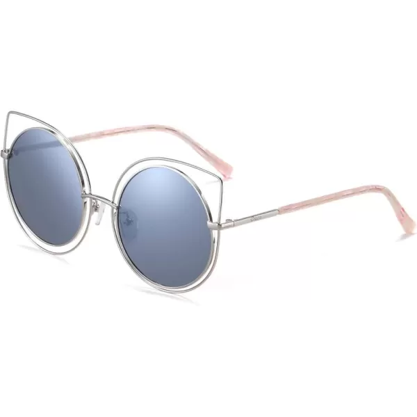 DUCO Vintage Square Cat Eye Sunglasses for Women Meatl Frame Polarized Sun Glasses UV Protection W001Bsilver Frame Silver Lens