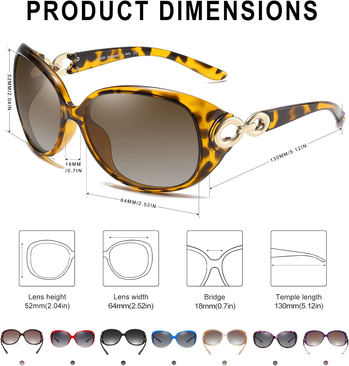DUCO Oversized Polarized Sunglasses for Women Retro Trendy Frame Vintage Ladies Shades UV Protection 1220Tortoise Frame Brown Lens