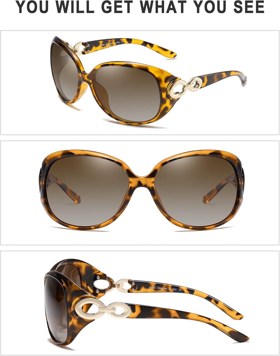 DUCO Oversized Polarized Sunglasses for Women Retro Trendy Frame Vintage Ladies Shades UV Protection 1220Tortoise Frame Brown Lens