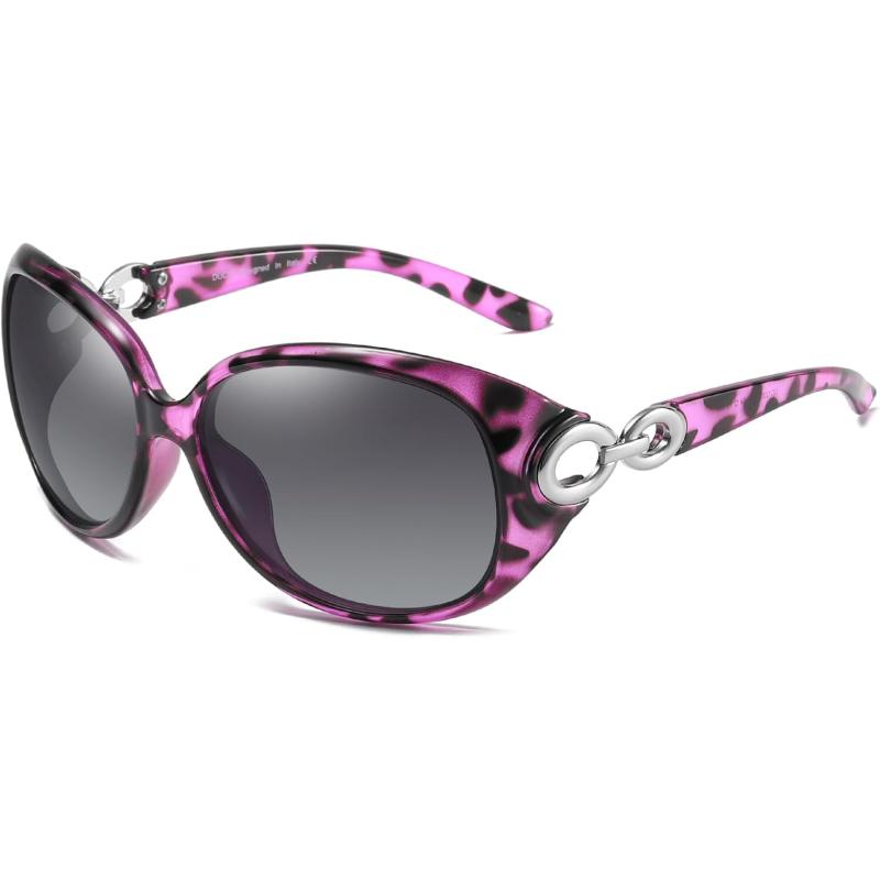 DUCO Oversized Polarized Sunglasses for Women Retro Trendy Frame Vintage Ladies Shades UV Protection 1220Purple Tortoise Frame Grey Lens