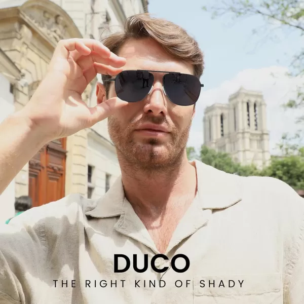 DUCO Aviator Sunglasses for Mens Womens Polarized Retro Sun Glasses Metal Frame for Driving Fishing 100 UV Protection 3035KBlack Frame Grey Len