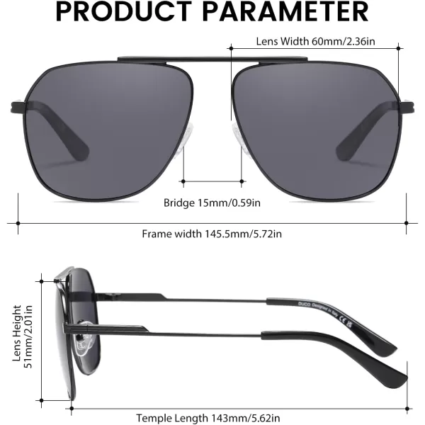 DUCO Aviator Sunglasses for Mens Womens Polarized Retro Sun Glasses Metal Frame for Driving Fishing 100 UV Protection 3035KBlack Frame Grey Len
