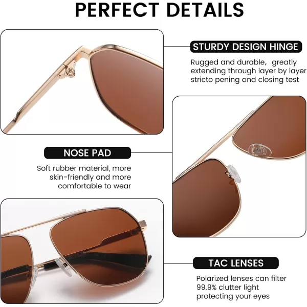 DUCO Aviator Sunglasses for Mens Womens Polarized Retro Sun Glasses Metal Frame for Driving Fishing 100 UV Protection 3035KGold Frame Brown Len