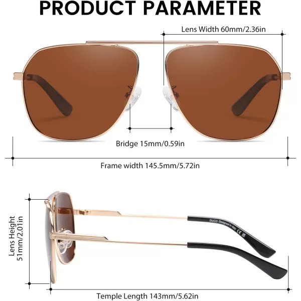 DUCO Aviator Sunglasses for Mens Womens Polarized Retro Sun Glasses Metal Frame for Driving Fishing 100 UV Protection 3035KGold Frame Brown Len