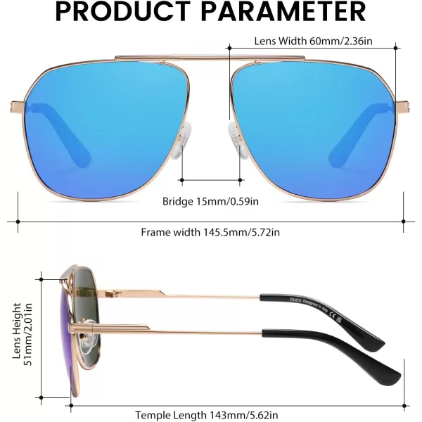 DUCO Aviator Sunglasses for Mens Womens Polarized Retro Sun Glasses Metal Frame for Driving Fishing 100 UV Protection 3035KGold Frame Revo Blue Len
