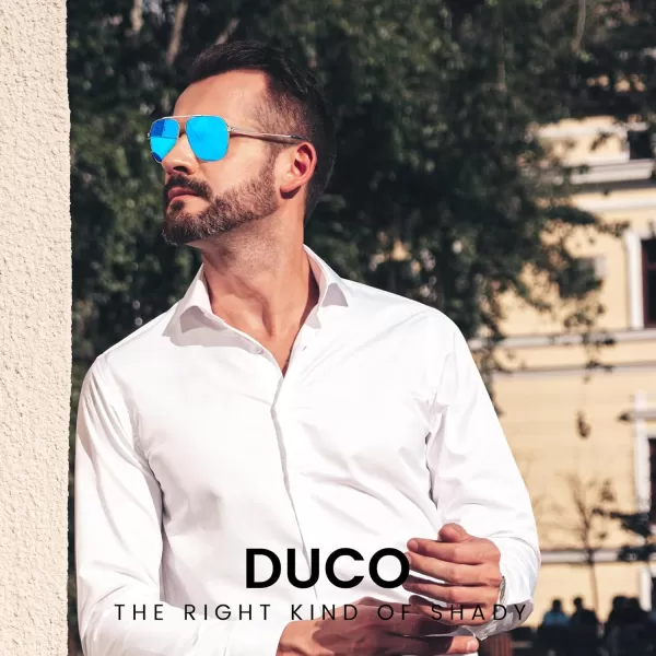 DUCO Aviator Sunglasses for Mens Womens Polarized Retro Sun Glasses Metal Frame for Driving Fishing 100 UV Protection 3035KGold Frame Revo Blue Len