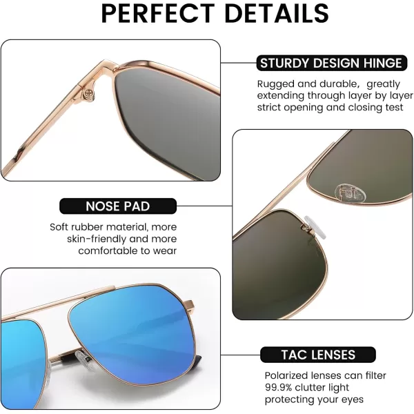 DUCO Aviator Sunglasses for Mens Womens Polarized Retro Sun Glasses Metal Frame for Driving Fishing 100 UV Protection 3035KGold Frame Revo Blue Len