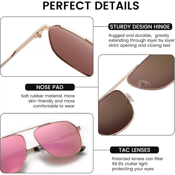 DUCO Aviator Sunglasses for Mens Womens Polarized Retro Sun Glasses Metal Frame for Driving Fishing 100 UV Protection 3035KGold Frame Revo Pink Len