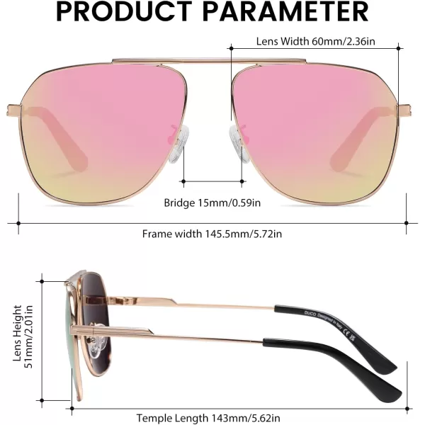 DUCO Aviator Sunglasses for Mens Womens Polarized Retro Sun Glasses Metal Frame for Driving Fishing 100 UV Protection 3035KGold Frame Revo Pink Len